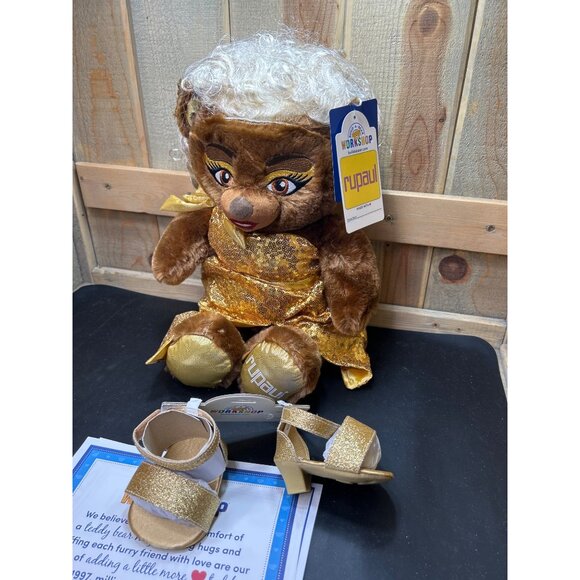 RuPaul Build-A-Bear Workshop Teddy Bear With Gold Dress & Shoes - Picture 4 of 8